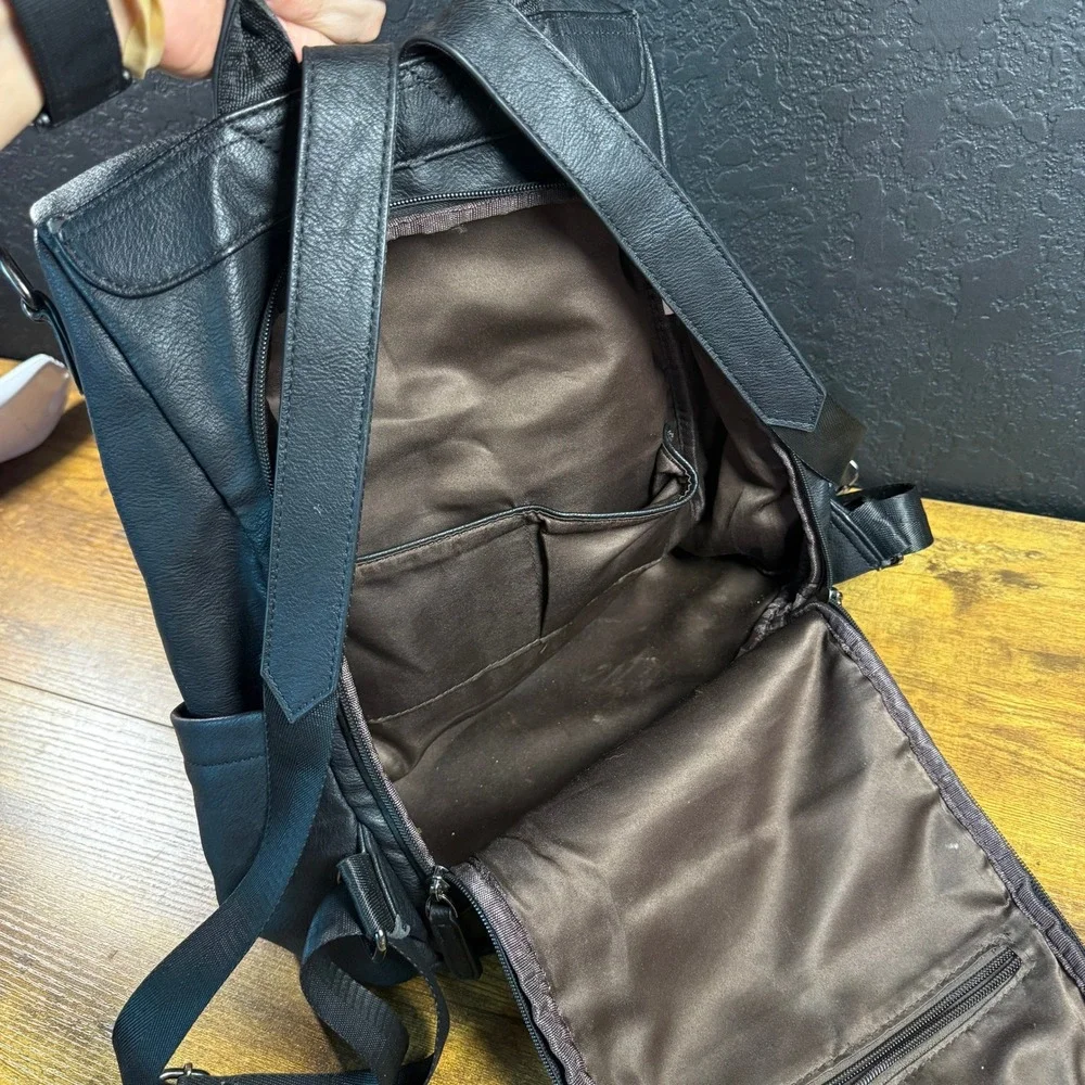 Bromen‎ Anti-Theft Black Vegan Leather Backpack Purse Large Women OS